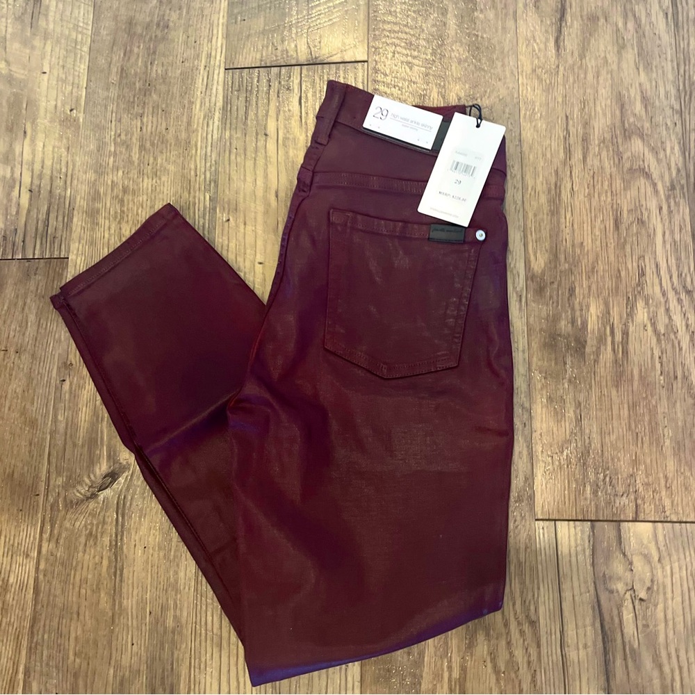 High Waist Ankle Skinny in Coated Ruby Rust
